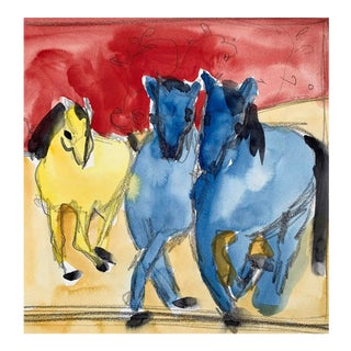 Three Horses Blue and Yellow For Sale