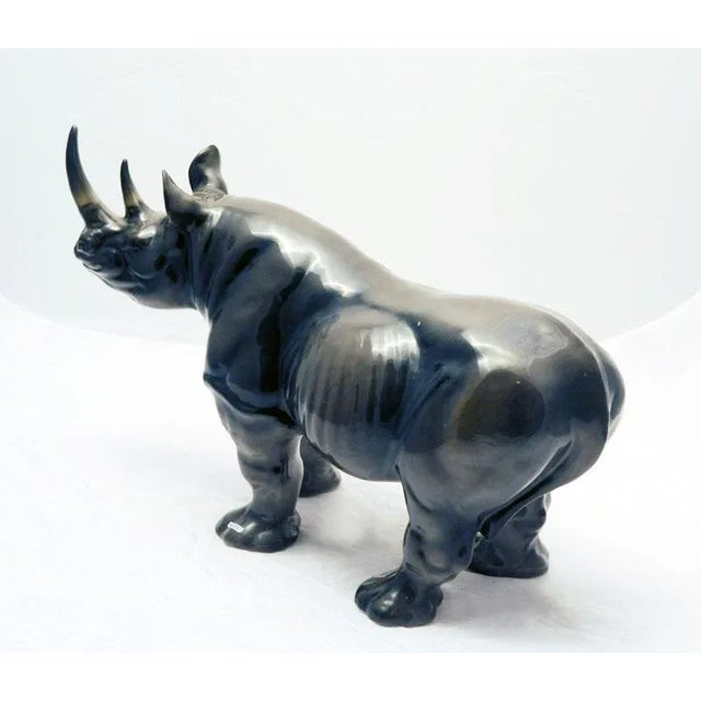 This ceramic was manufactured and designed by “Ceramiche Ronzan Torino Italia” in the 1960s and depicts a rhino with...