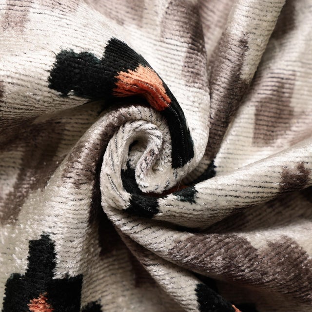 Mid-Century Modern Luxury Neutral Ikat Velvet Throw Pillow 20x20 | Handmade Designer Silk Velvet Cushion For Sale - Image 3 of 8