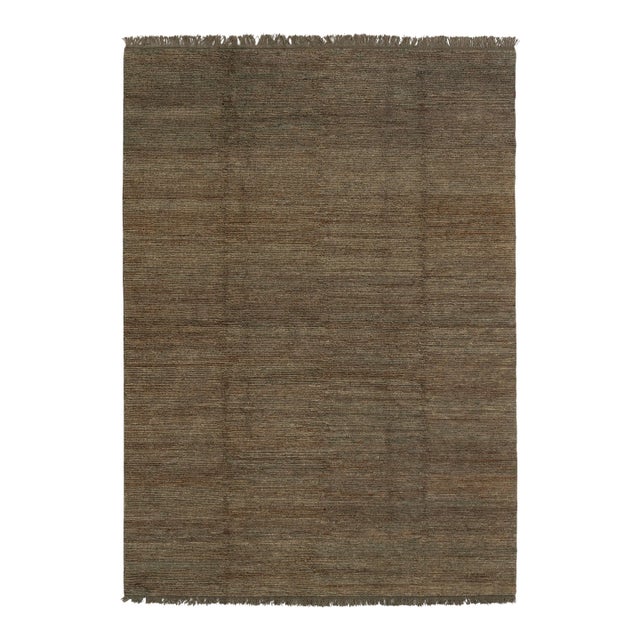 High Quality Hand Knotted Dark Green Jute Loop Pattern Solid Rug 6x9Ft. For Sale