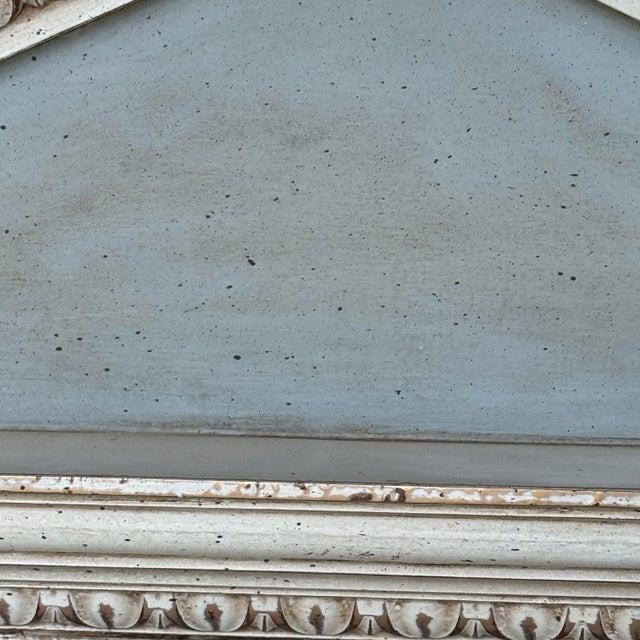 Mid Century Swedish Gustavian Style Trumeau Mirror in Linen White and Chambray Blue - Newly Painted For Sale - Image 12 of 12