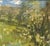 Meadow by Jim Beckner | Oil Painting of a green landscape with trees and blue sky For Sale