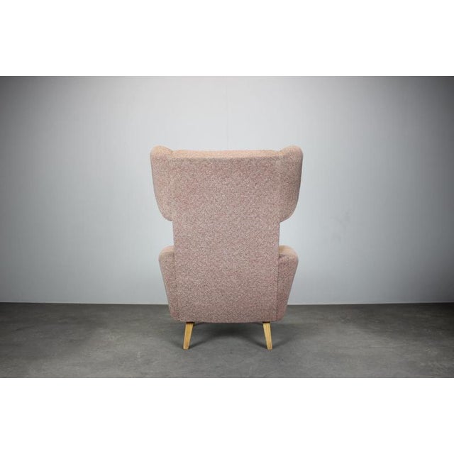 Wood Mid-Century Wingback Lounge Chair in Pink Fabric, Former Czechoslovakia, 1970s For Sale - Image 7 of 11