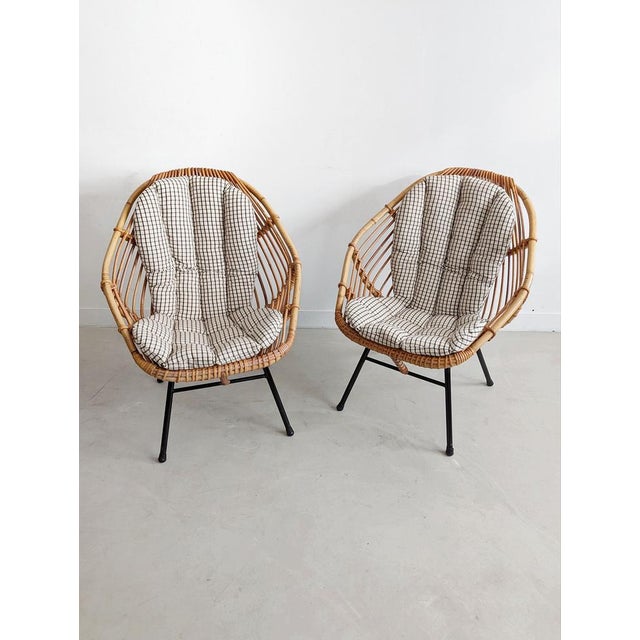 Set of Rattan Bucket Lounge Chairs, 1960s For Sale - Image 5 of 9