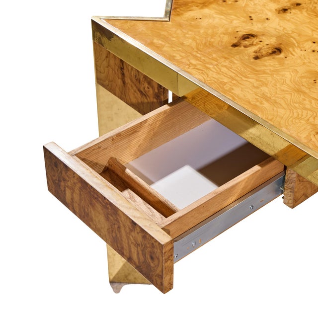 Brown Leon Rosen for Pace Mid Century Burlwood and Brass Executive Desk For Sale - Image 8 of 8