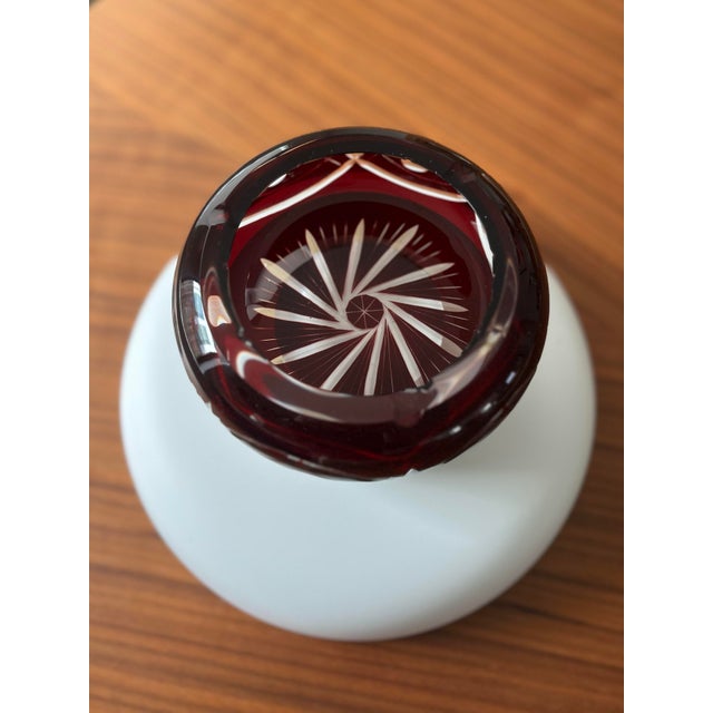 Vintage Mid-Century Bohemian Cut to Clear Ruby Crystal Ashtray For Sale - Image 4 of 7