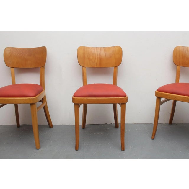 1950s Beech & Leatherette Dining Chairs, 1950s, Set of 4 For Sale - Image 5 of 10