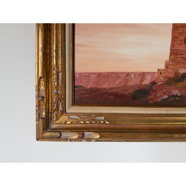 Amber 1975 T. Cook Grand Canyon Watchtower Landscape Oil on Canvas Painting, Framed For Sale - Image 8 of 12