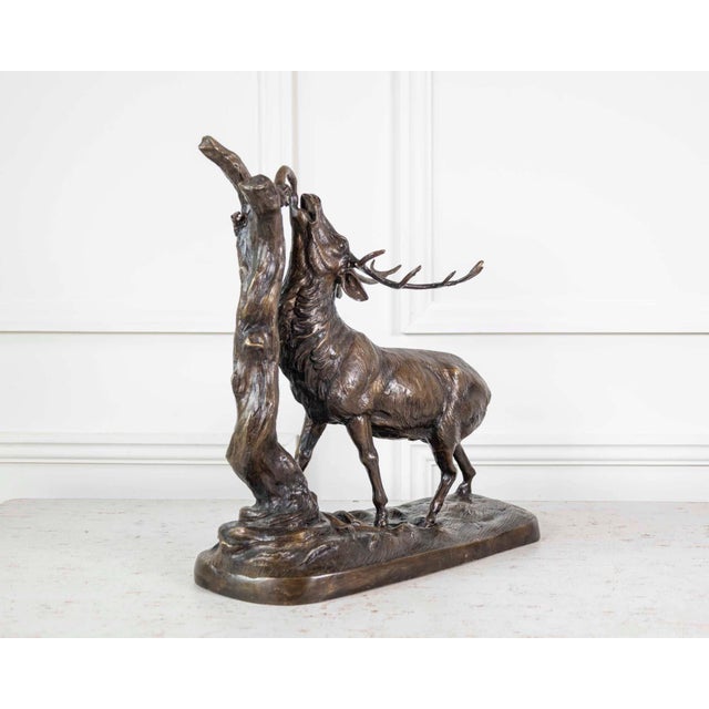 Metal Large Bronze Animal Group – Rutting Stag – Late 19th Century. For Sale - Image 7 of 12