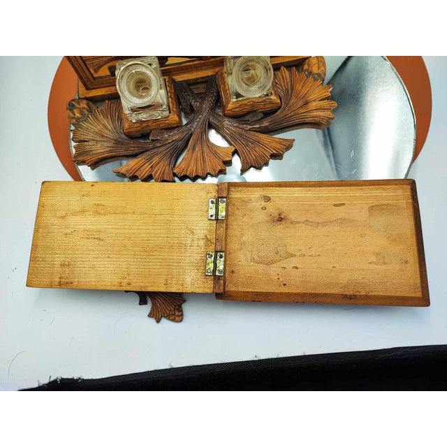 Vintage Art Deco Carved Hutsul Wooden Inkwell, 1920s, Set of 3 For Sale - Image 4 of 13