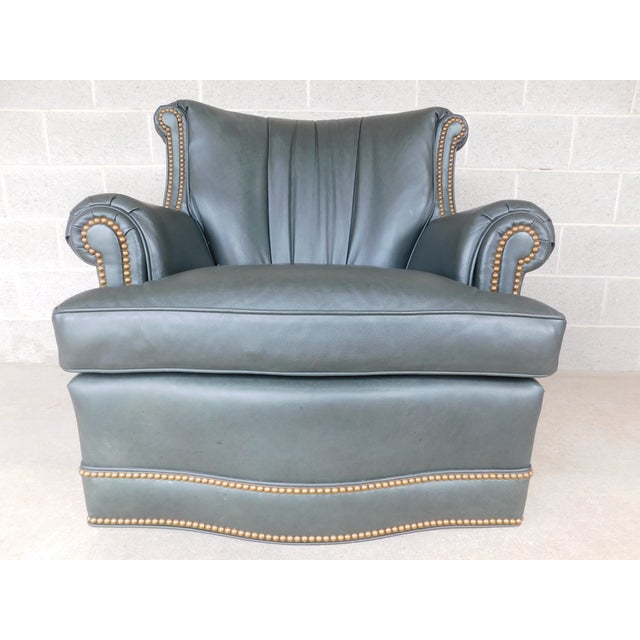 Hancock & Moore Leather Swivel Rocking Arm Club Chair For Sale - Image 10 of 17