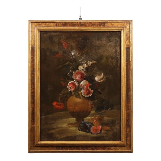 Still Life with Flowers and Fruit, 1700s, Oil on Canvas, Framed For Sale