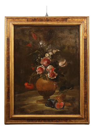 Still Life with Flowers and Fruit, 1700s, Oil on Canvas, Framed