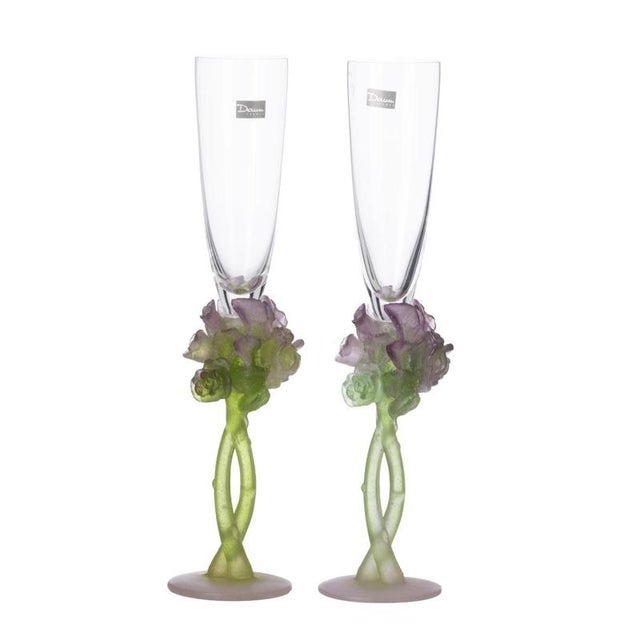 Glass Roses Flutes from Daum Nancy, Set of 2 For Sale - Image 6 of 6