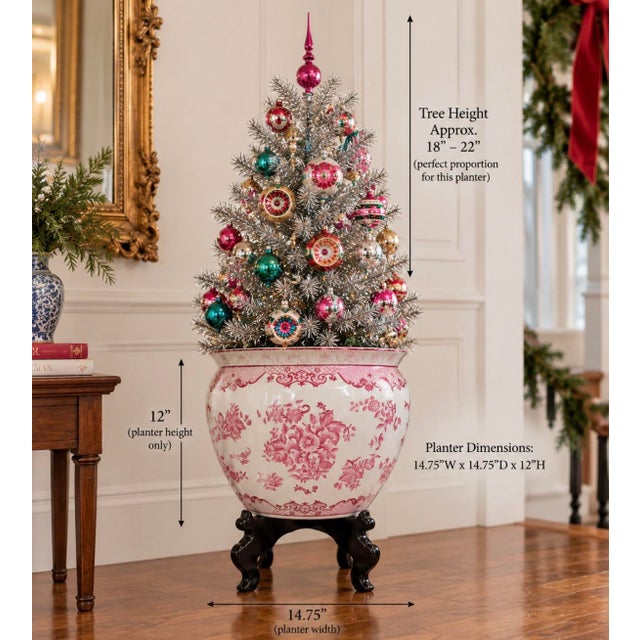 French Provincial Vintage Chinese Pink Floral Fish Bowl Planter on Black Stand For Sale - Image 3 of 9
