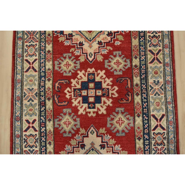 2020s Kazak Runner 2’8” X 6’6” Red Wool Tribal Hand-Knotted Oriental Rug For Sale - Image 5 of 12
