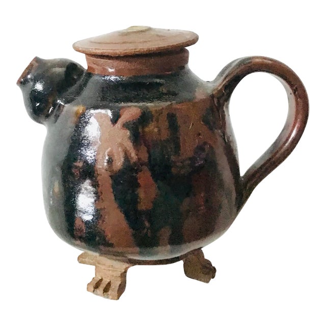 Signed Quirky Studio Pottery Tea Pot With Feet For Sale