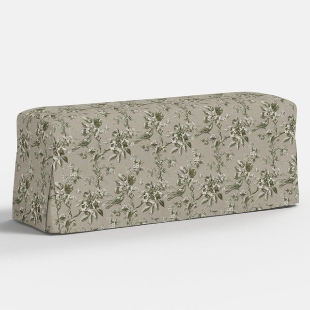 Spritely Home Stoffer Home x Cloth & Company Lindy Slipcover Dining Bench in Bird Toile Olive For Sale - Image 4 of 5