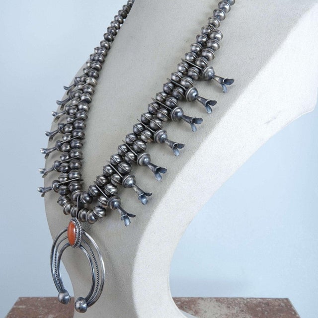 Late 20th Century Phil Garcia Navajo Sterling and Coral Squash Blossom Necklace For Sale - Image 5 of 7