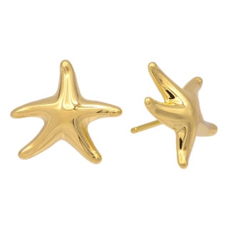 Vintage Tiffany & Co Elsa Peretti 18k Yellow Gold Starfish Earrings 16.5mm, A Pair For Sale
