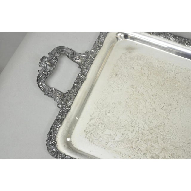 Victorian Vintage English Victorian Silver Plated Copper Narrow Serving Platter Bar Tray For Sale - Image 3 of 18
