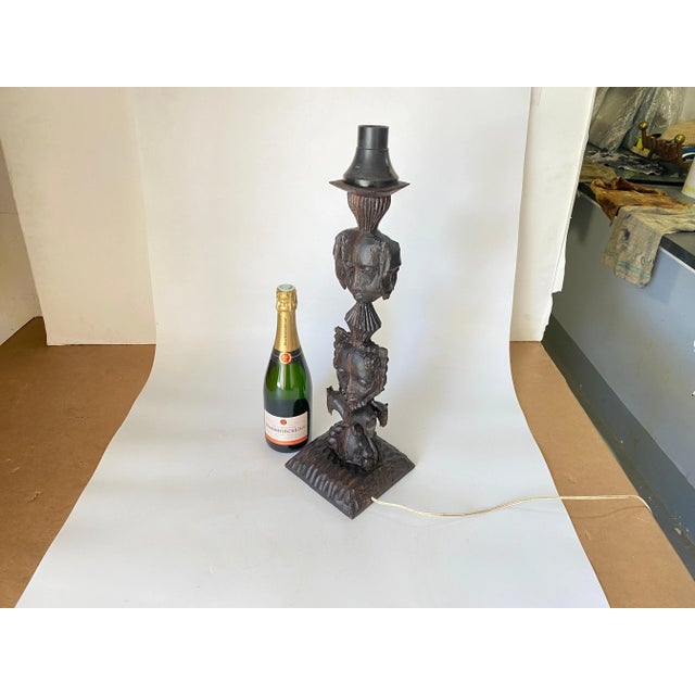 Sculptural Table Lamp Carved on Every Sides in Wood, France, 1950s For Sale - Image 11 of 13