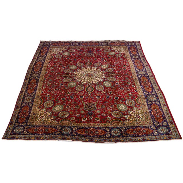 Persian Hand-Knotted Persian Tabriz Vintage Wool Rug in Red With Allover Design For Sale - Image 3 of 7