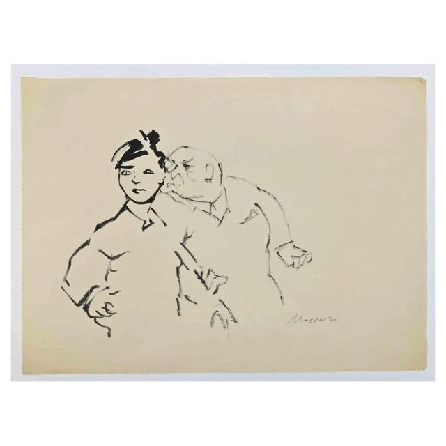 Mino Maccari, The Couple, Ink Drawing, 1950s For Sale