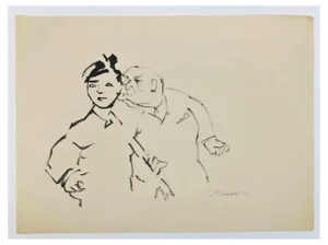 Mino Maccari, The Couple, Ink Drawing, 1950s