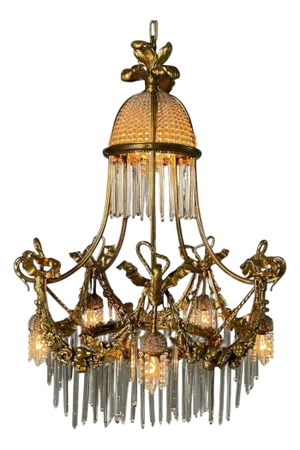 Louis XVI Style, Russian Neoclassical, Bronze, Crystal, Chandelier, France 1900s
