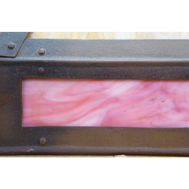 Antique Arts & Crafts Octagonal Caramel & Pink Slag Glass Panel Lamp Shade 17" For Sale - Image 11 of 15