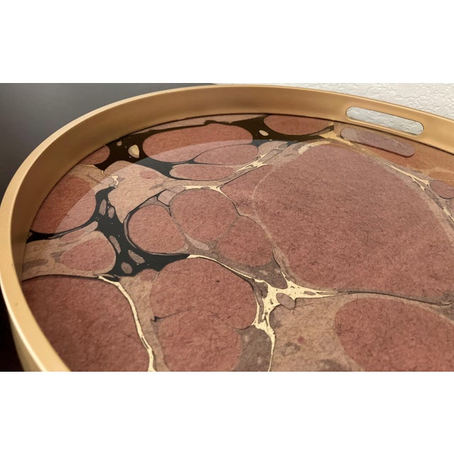 Late 20th-Century “Geode” Motif Wood, Glass & Resin Circular Tray With Cut-Out Handles For Sale - Image 12 of 18