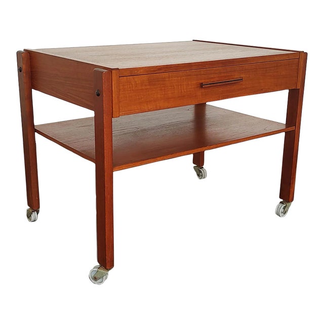 Mid-Century Modern 1960s Teak Side Table Nightstand on Casters For Sale