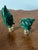 Two vintage carved malachite figurines of a penguin and cat lamp finials. 2”-3”.