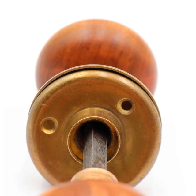 Wood Antique Wooden Brass Bardsley Passage Door Knob Set For Sale - Image 7 of 7