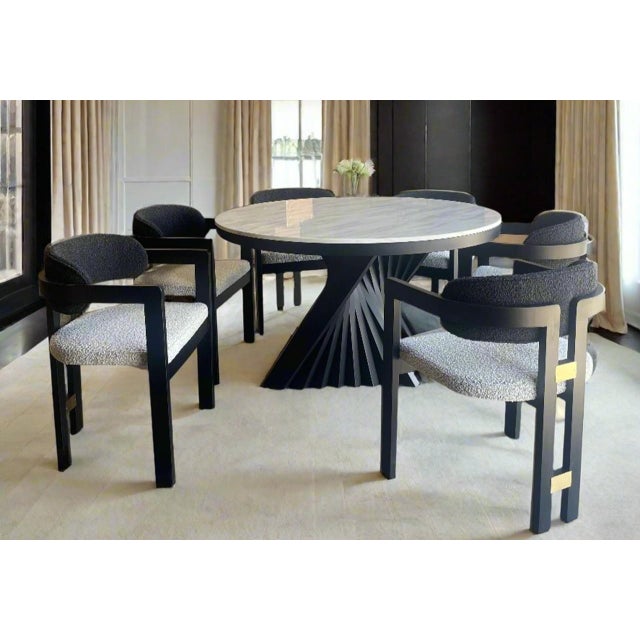 Conan Round Marble Top Black Dining Table Set for 6 with Black and White Chairs For Sale - Image 4 of 4