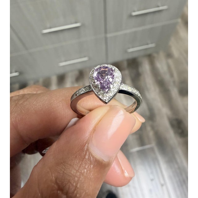 1.02 Carat Natural Pink Sapphire Diamond Engagement Ring in 14 Karat White Gold, Size 7 For Sale - Image 4 of 8