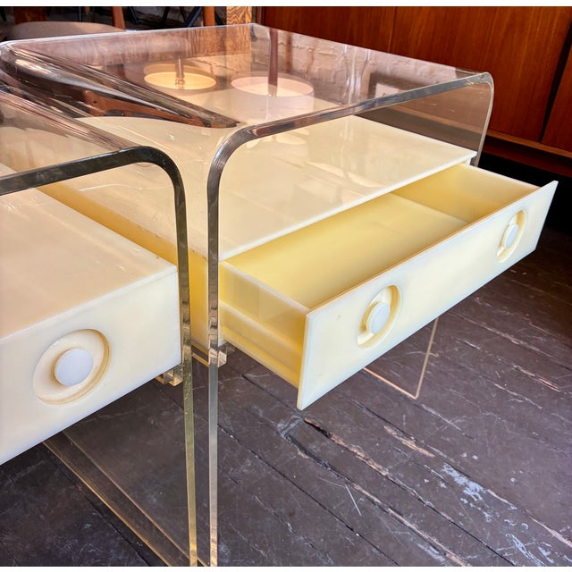 Plastic 1970s Unique Pair of Lucite Nightstands For Sale - Image 7 of 16