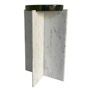 Modern Indoor Outdoor White Marble and Seeded Glass Side Table