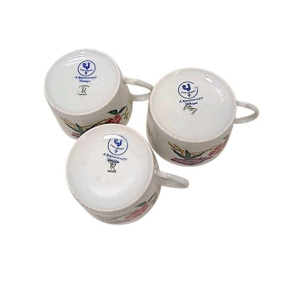 White 1960s 3 Cups Limoges Raynaud Ceralene Dioraflor Tea Coffee Mioraflor Floral France For Sale - Image 8 of 11