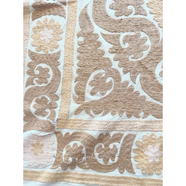 Suzani Embroidered Wall Hanging - Neutral Tan Asian Embroidery For Sale In New York - Image 6 of 9