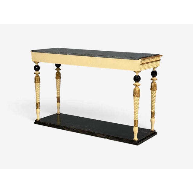 Maison Jansen Attr, Neoclassical Style Console Tables, Carved Wood, Black Marble For Sale - Image 17 of 17