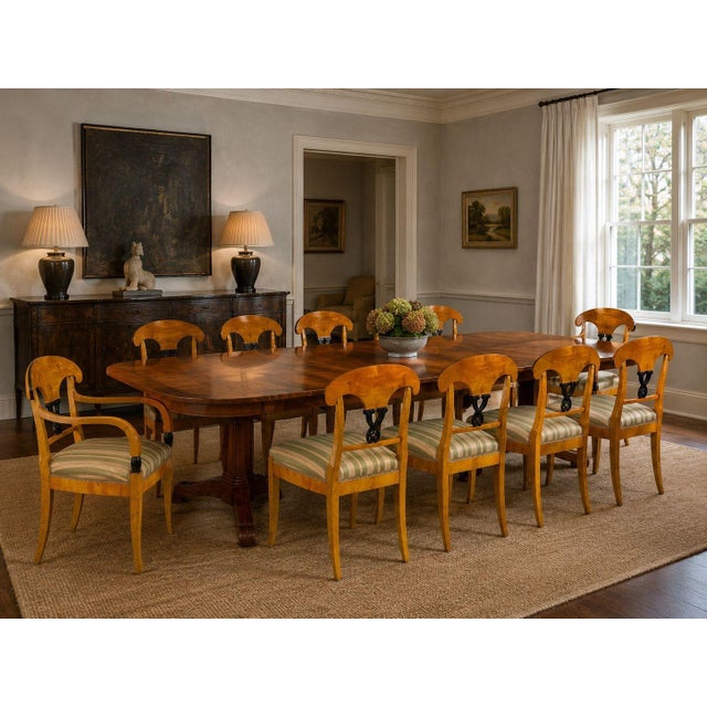 Neoclassical, Ten Dining Chairs, Ebonized Wood, Beech, Austria, 1970s Set of 1970s Austrian neoclassical dining chairs...