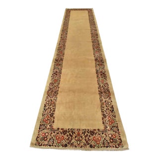 Sarouk Runner 4’5” X 18’6” Beige Wool Vintage Traditional Hand-Knotted Rug For Sale