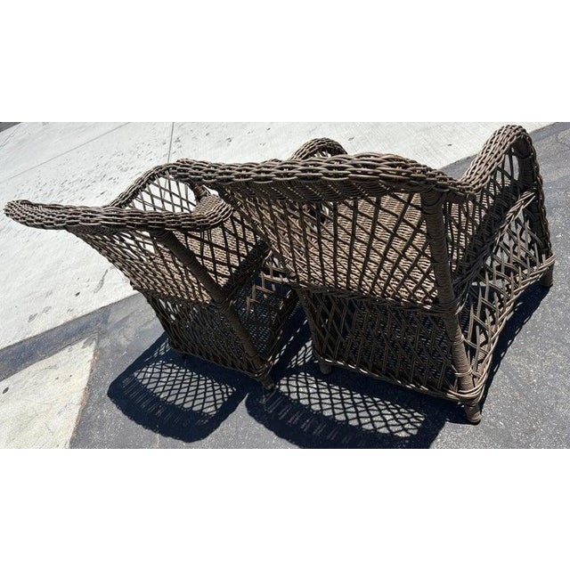 1940s Pair of Bar Harbor Wicker Arm Chairs in Original Surface For Sale - Image 5 of 6