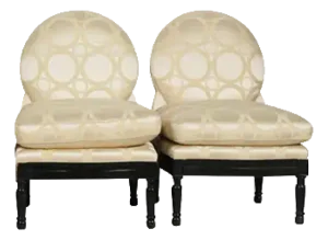 Pair of Modern Balloon Back Slipper Chairs W Dognia Silk Fabric