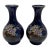 Pair Vintage Kutani Bud Vases Cobalt Blue Gold Rim Japanese Porcelain Mini Vases Floral Rickshaw Cart Made in Japan For Sale