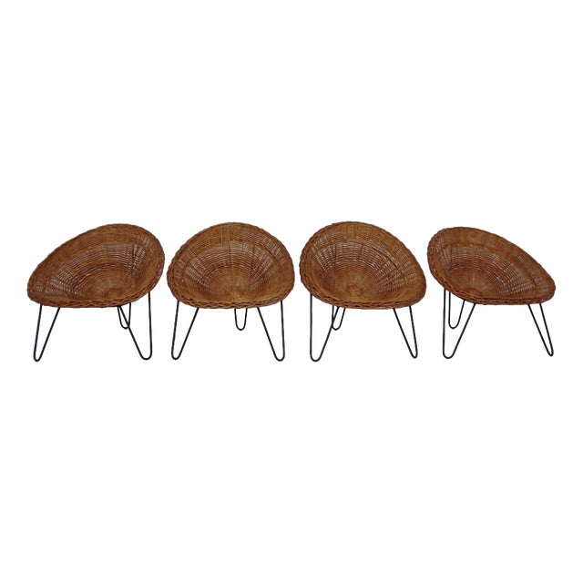 Mid-Century Bamboo Chairs attributed to Janine Abraham and Dirk Jan Rol, France, Set of 4 For Sale