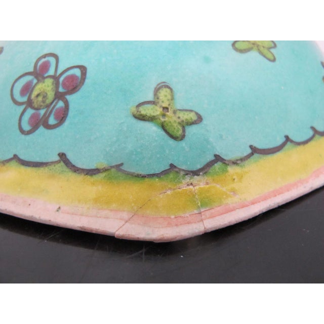 Turquoise Chinese Tongzhi Turquoise Enamel Hand Painted Flower Octagonal Pottery Bowl For Sale - Image 8 of 11