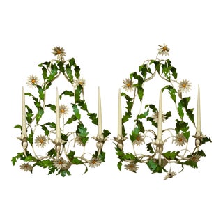 Vintage Italian Tole Florentine Candelabra Sconces- a Pair For Sale